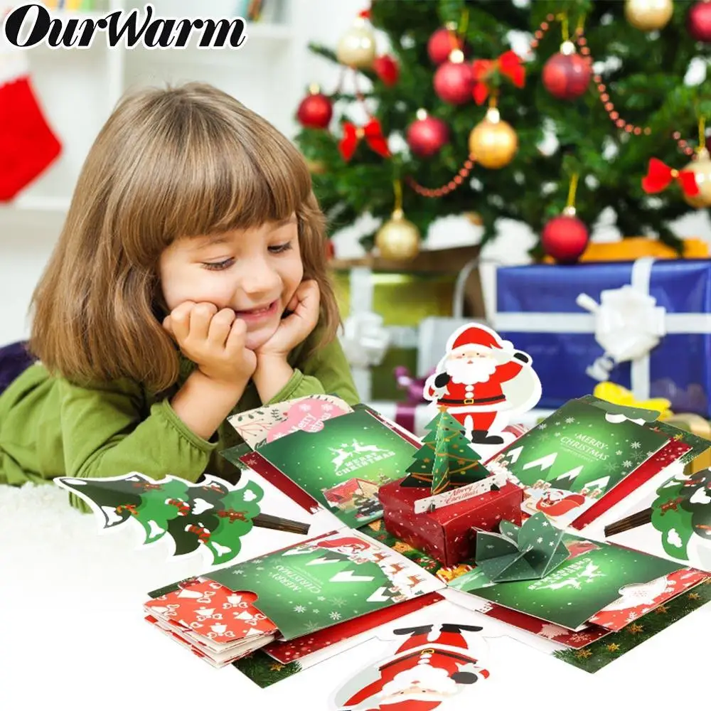 

OurWarm DIY Suprise Party's Christmas Explosion Box For Christmas Scrapbook DIY Photo Album 2019 New Year Kids Gift 15x15x15cm