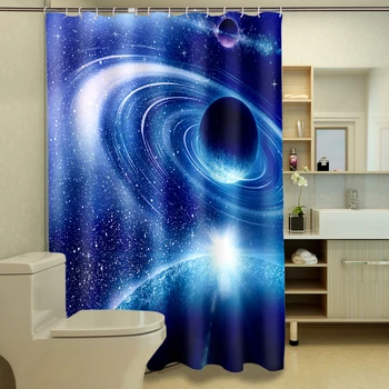 

DIY Printed Shower Curtains Cartoon Blue Planet Space Pattern Children's Bathroom Curtain Waterproof Thicken Bath Curtain BE-038