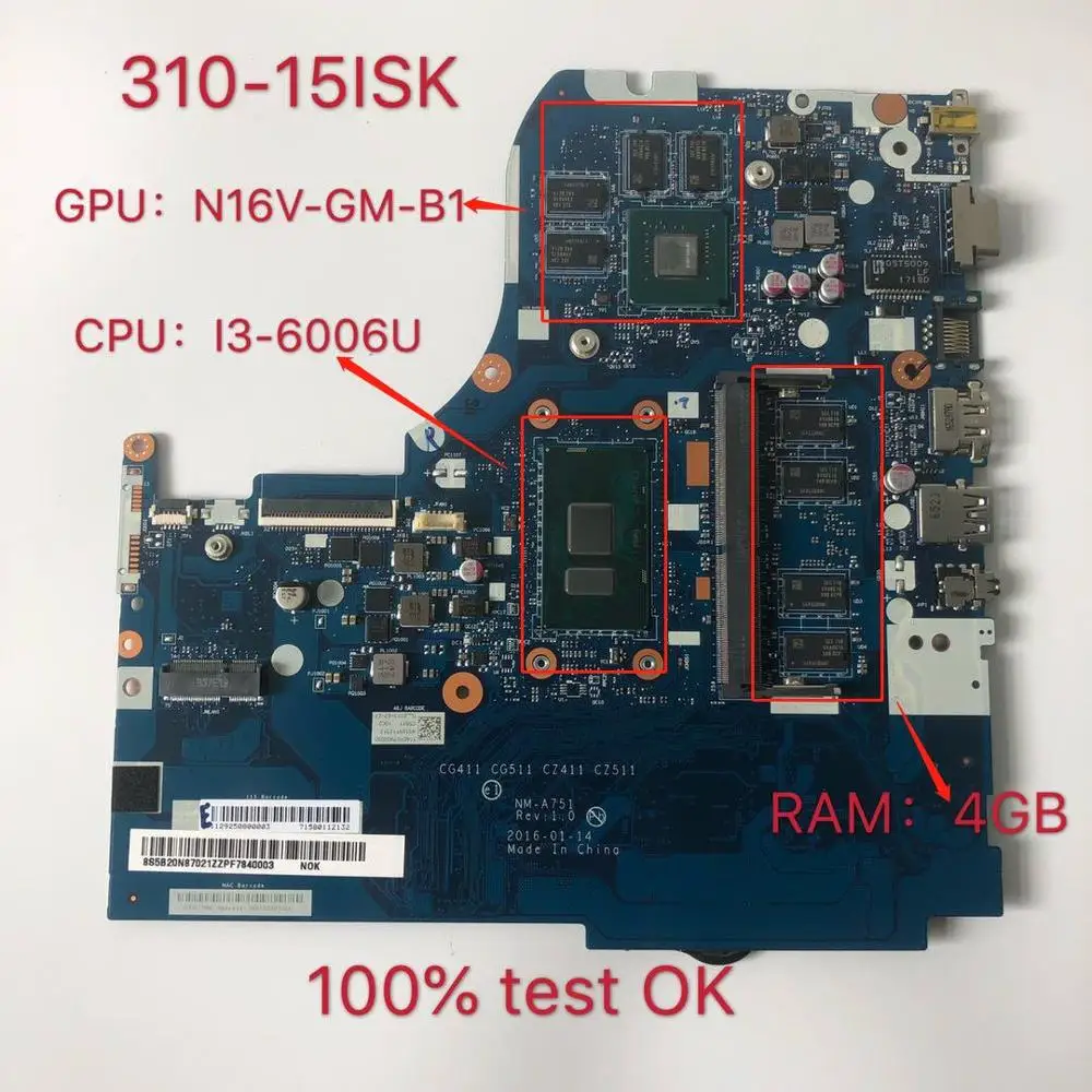Материнская плата для ноутбука Lenovo 310-15ISK NM-A751 510-15ISK оригинальная материнская 4G-RAM