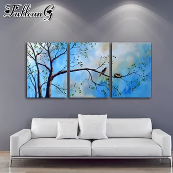 

FULLCANG 5d diy diamond embroidery tree bird nest diamond painting triptych full square round drill animal home decor FC2004