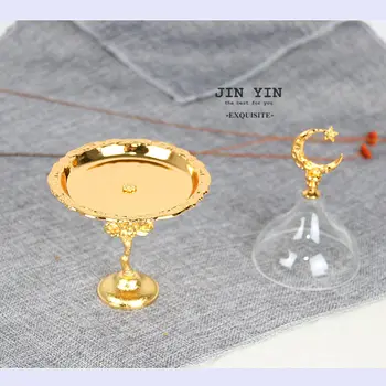 

2PCS Metal Storage Tray Luxury Gold High Stand Mini Fruit Dessert Cake Plate with Cover Home Party Wedding KTV Decor MJ81310