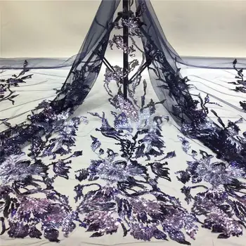 

High quality purple African lace fabric sequins french tulle lace fabric 2020 latest arrival hot sale 5 yards for dress M2358