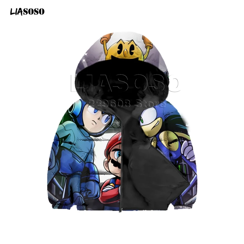 3D printing game Jacket Men&women&Child Mario brothers Down Coat Loose Oversized Children Down Jacket Winter Hip Hop Neck Pullov