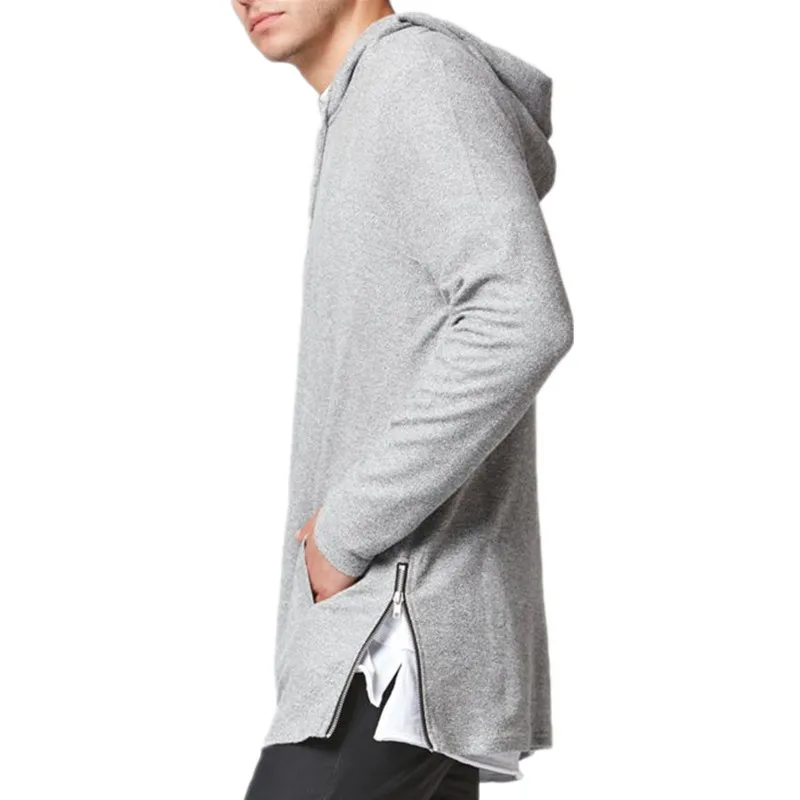 Мужская удлиненная толстовка большого размера|pullover hoodie|side ziphip hop |