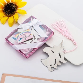 

100pcs Unicorn Bookmarks Metal Tassels Pendant Gifts Wedding Favors With Box NO336