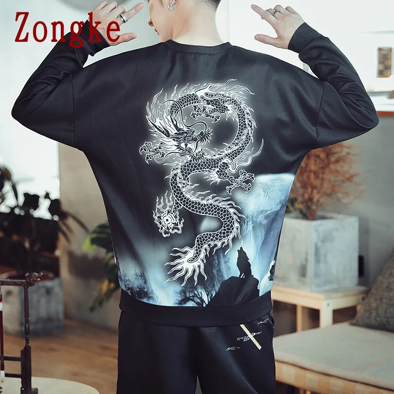 

Zongke Chinese Dragon Black Sweatshirt Men Japanese Streetwear Harajuku Sweatshirts Men Hip Hop Men Sweatshirt 5XL 2019 Autumn