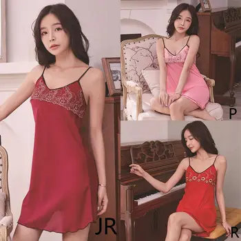 

Sexy Silk Women Lingerie Nightgown Casual Women Ladies Sleepwear Nightdress Camisola Vestidos Femininos Nightie Women Clothing