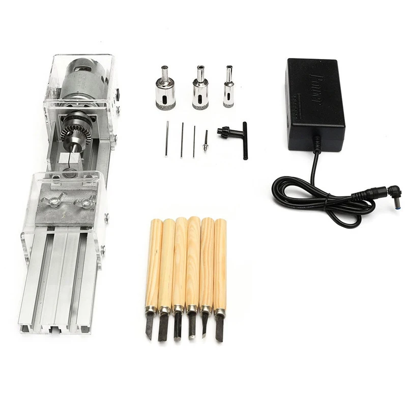 

Eu Plug,Mini Lathe Beads Machine Woodworking Diy Lathe Polishing Cutting Set With Dc 24V Power Supply Adapter