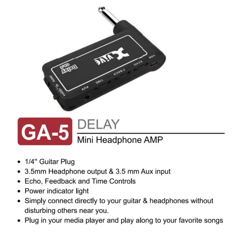 1pc Guitar Plug Mini Portable Recharge Elec Headphone Amp Amplifier Acoustic Rock Metal Delay Guitar Part Accessories