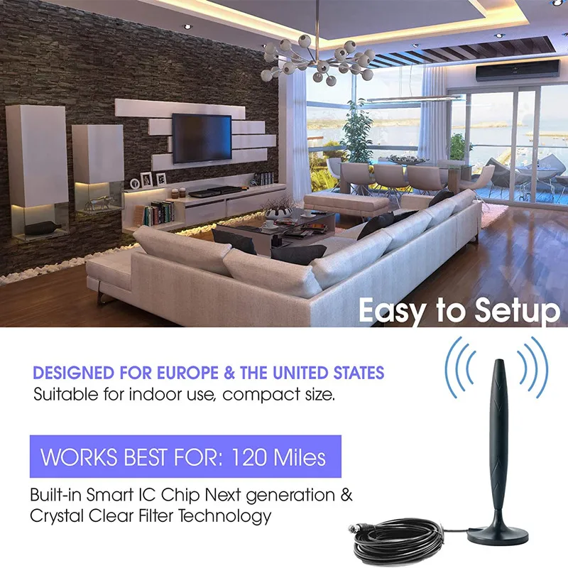 Hengshanlao HDTV антенна Приемник для цифрового телевидения с усилителем Surf Fox 1500 миль
