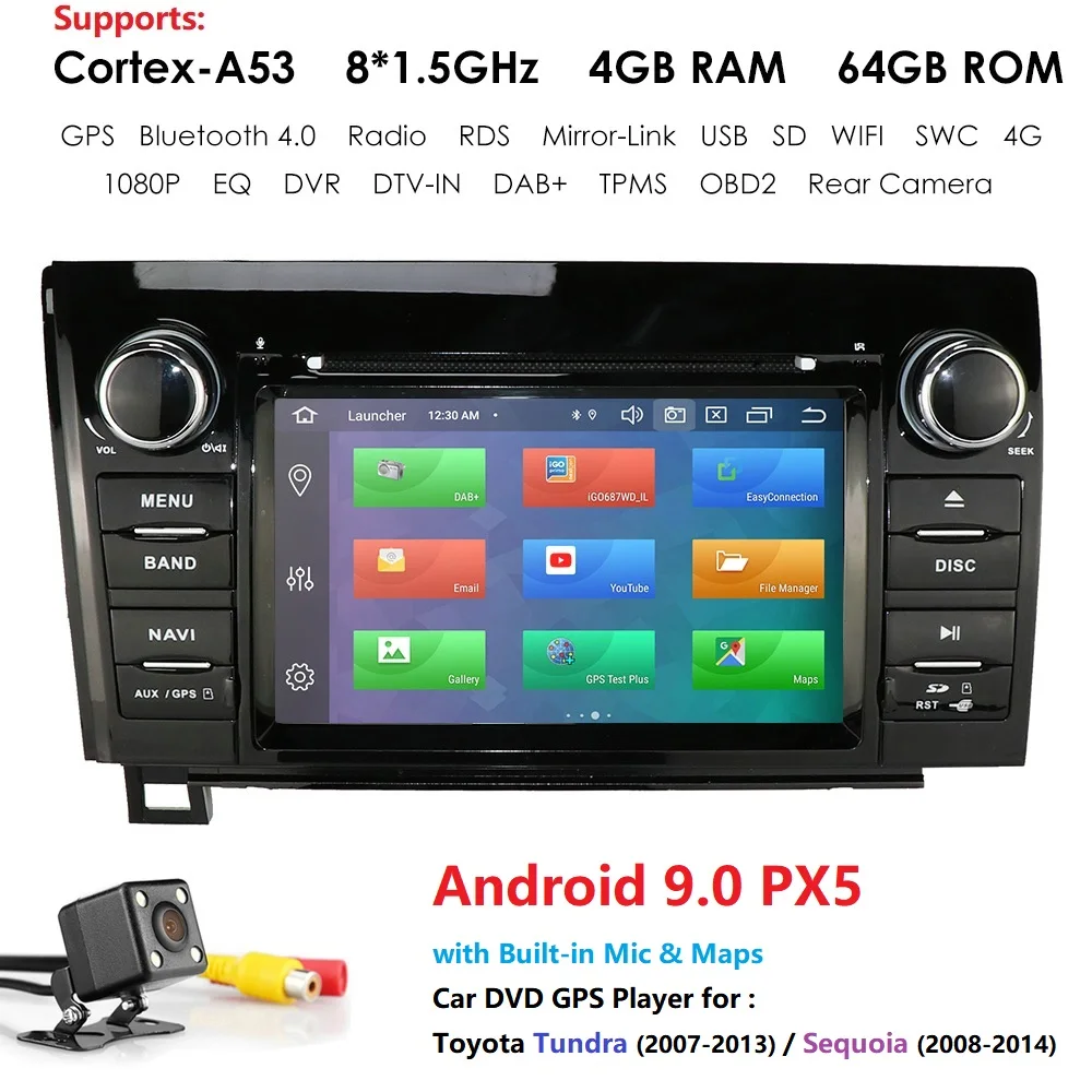 2 Din Android 9.0 8Core Car DVD Player For Tundra Sequoia GPS Navigation Radio Stereo WIFI 4G TV Bluetooth RDS+Free Rear Camera