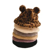 

Faux Fur Baby Hat Fashion Leopard Kids Bucket Hats with Ears Children Warm Winter Hat Baby Accessories 1PC for Girls Boys