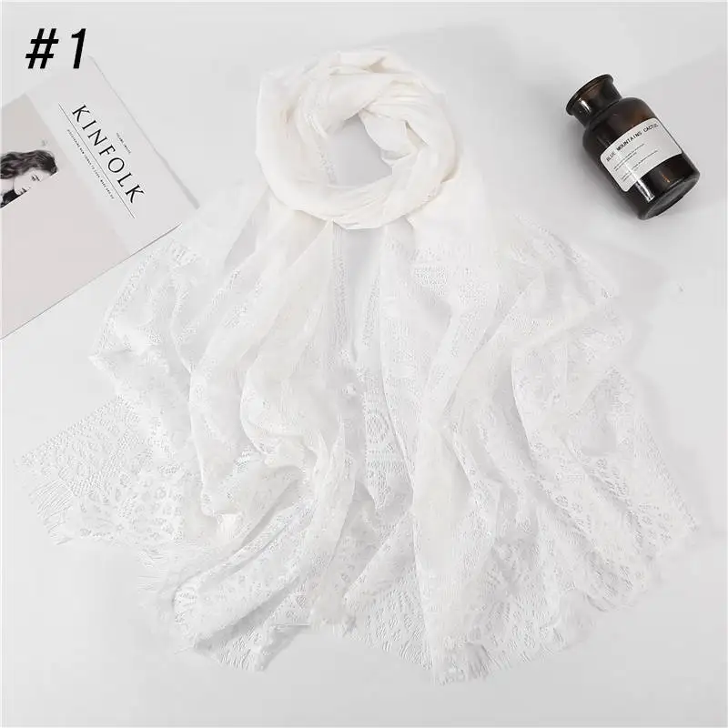 1 White J150 VISNXGI головные уборы шарфы для женщин тёплый шарф-шаль фуляр Femme кисточкой цветок кружево модный шарф мусульманский головной хиджаб хорошее качество шаль - Цвет: 1 White J150