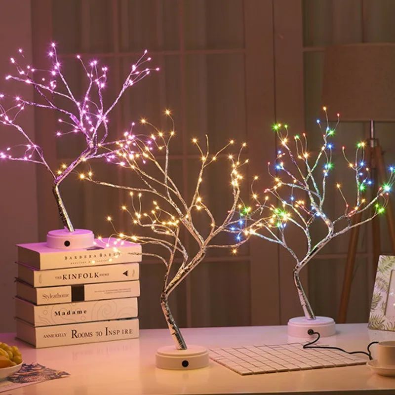 LED Night Light Mini Christmas Tree Copper Wire Garland Lamp For Home Kids Bedroom Decor Fairy Lights Luminary Holiday lighting 061330ff83c078d1804901: 108leds colorful|108leds pink|108leds warm white|108leds white|36leds Pearl pink|Pearl warm white
