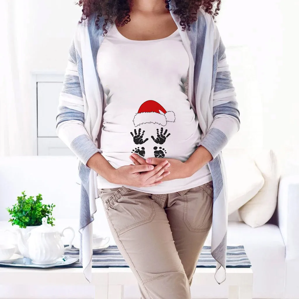 Взрывные модели Рождество ухода за кожей для будущих мам рубашка женская Рождественский шарф с принтом Беременные женщины Loose футболка embarazada 40