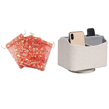 

1 Pcs PU Leather 360 Degrees Rotatable Organizer & 100 PCS Heart Printed Red Organza Jewelry Bags Gift Bags