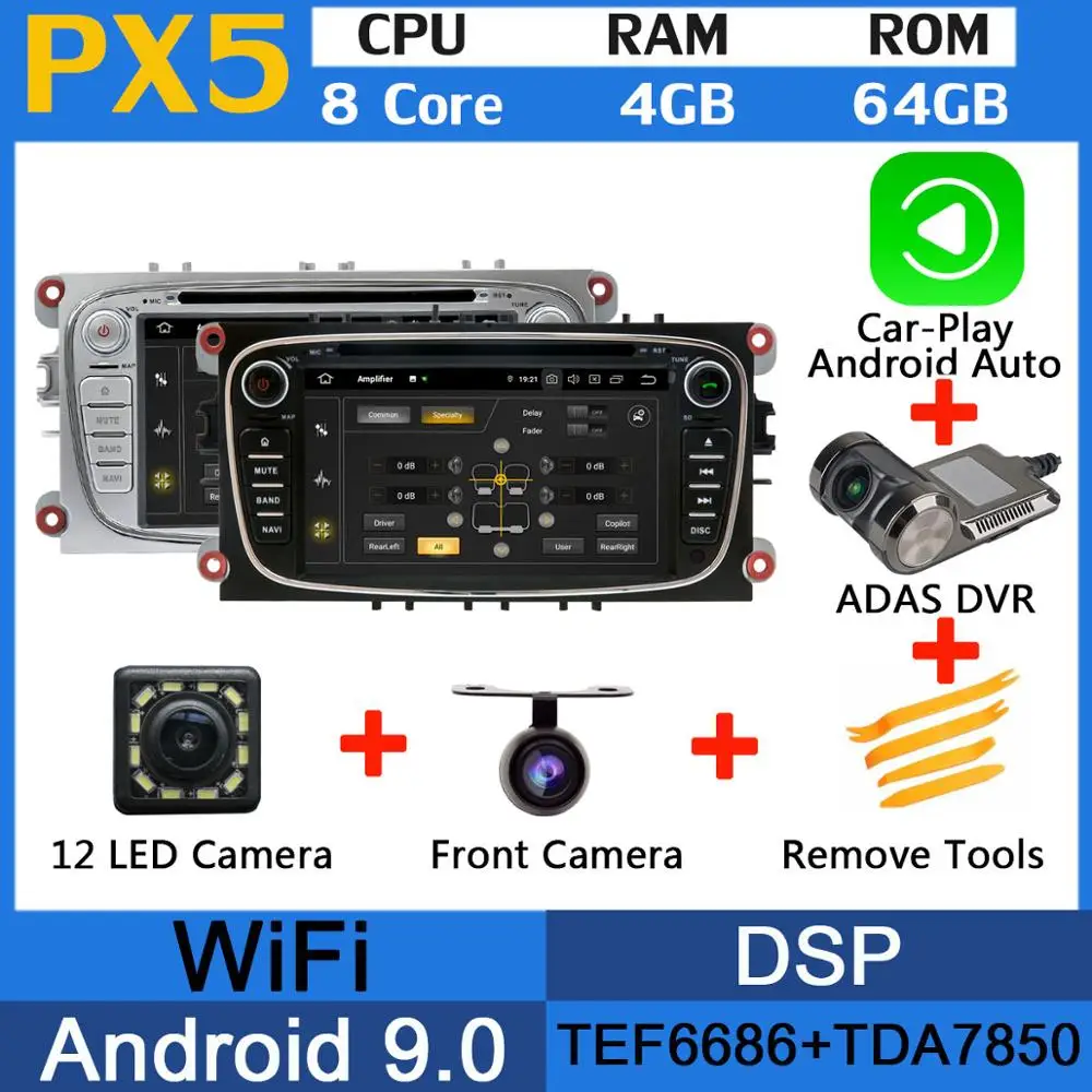 5 USB PX6/Восьмиядерный Android 9,0 автомобильный dvd-плеер для Ford Focus Mondeo Focus C-MAX S-MAX C S Max Kuga Galaxy Автомагнитола DSP Carplay - Цвет: PX5-Adas-Carplay