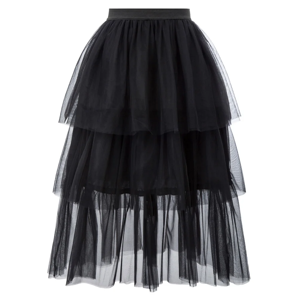 Black Grace Karin модная женская юбка черная Тюлевая сетчатая юбка эластичная талия три яруса двухслойная трапециевидная повседневная юбка - Цвет: Black