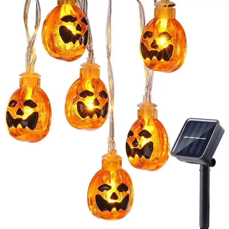 Зеленый 20 LEDs Solar Powered Ghost Halloween Pumpkin String Light 5M Light Night Lamp Indoor decoration for Holiday Party living room - Испускаемый цвет: Зеленый
