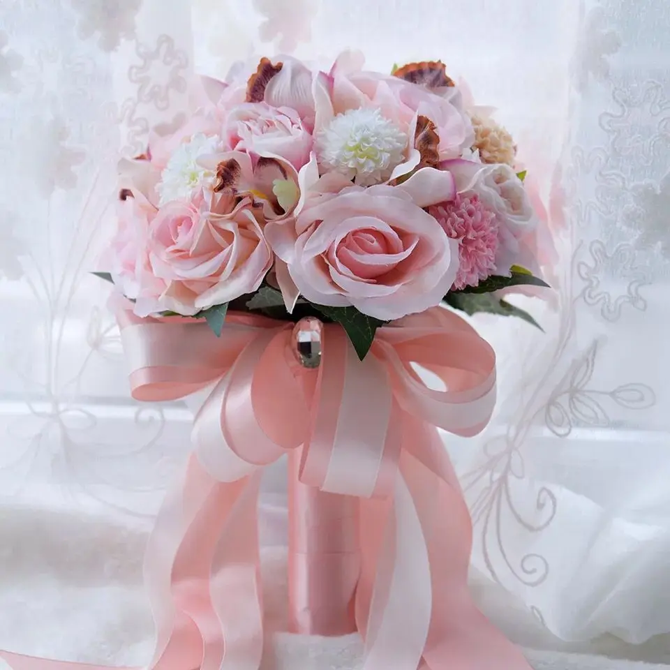 Pink AYiCuthia Шелковый Свадебный букет свадебных цветов букет на память Свадебный букет Коралловая Роза и розовый Гортензия Свадебный букет S56 - Цвет: Pink