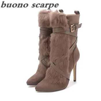 

Winter new luxury fur boots real rabbit plush women's boots