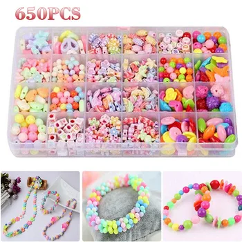 

650pcs 24 Grid Acrylic Beads Set ABS Plastic DIY Handmade Beaded Toy With Accessory Set Girl Jewelry Making Toys Educational Toy