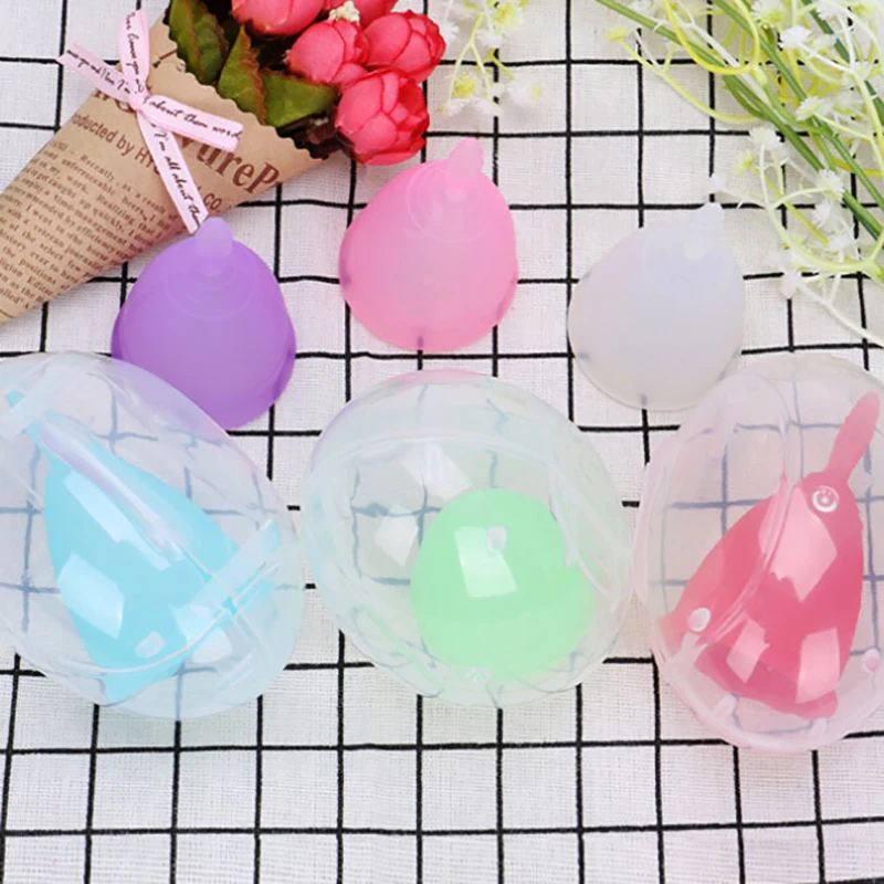 1pcs Reusable Lady Medical Grade Silicone Menstrual Cup Box Female Health Product Round Storage Box