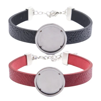 

5pcs Bangle Cabochon Base Setting Leather Bracelet Diy Stainless Steel Fit 20mm Dia Cuff Blank Bezel Trays For Jewelry Making