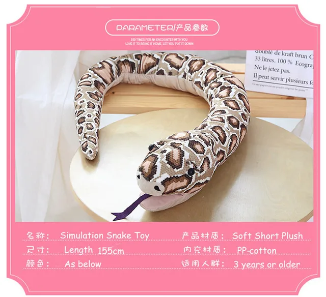 Jouet En Peluche Serpent Géant 155cm, 1 Pièce, Poupée Douce, Cadeaux De  Fête De Noël, Anniversaire, Marionnette À Main Drôle Pour Bébé - En Peluche  Et Animaux En Peluche - AliExpress