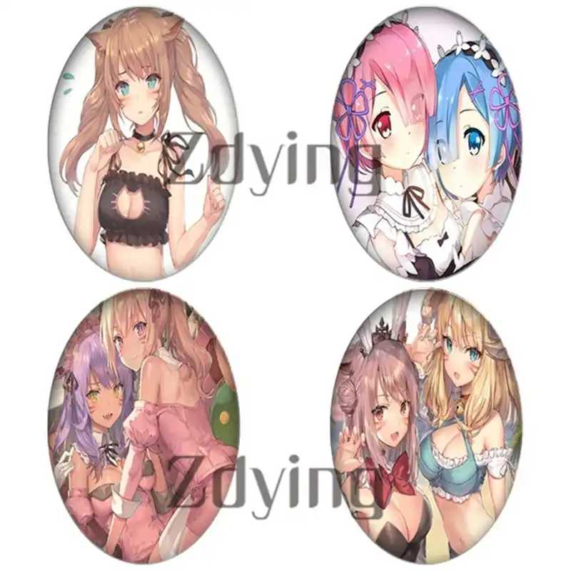 Zdying Cute Japan Anime Girls Oval Shape Cabochon Photo Dome Flatback Base Tray Blank Diy Neckalce Keychain Jewelry Findings Aliexpress