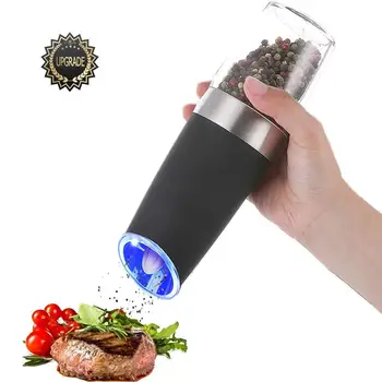 

Electric Automatic Mill Pepper and Salt Grinder LED Light Peper Spice Grain Mills Porcelain Grinding Kitchen Tools with 2 Brush
