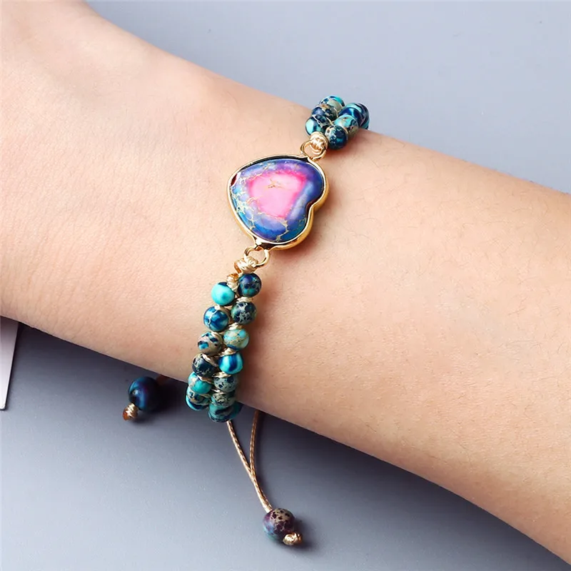 Set 2 Bracciali Donna In Pietra Naturale – Bohémien Regolabili 16-25 Cm, Regalo Gioiello