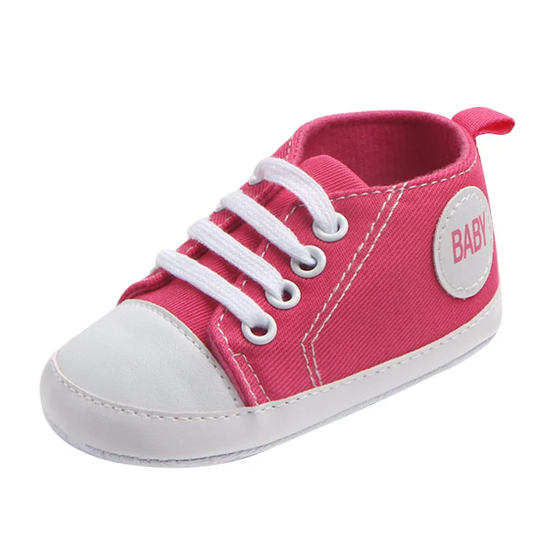 Новая парусиновая Классическая Детская обувь с мягкой подошвой для мальчиков и девочек, для первых шагов, нескользящая обувь для малышей, простые однотонные кроссовки для новорождённых - Цвет: Rose Red