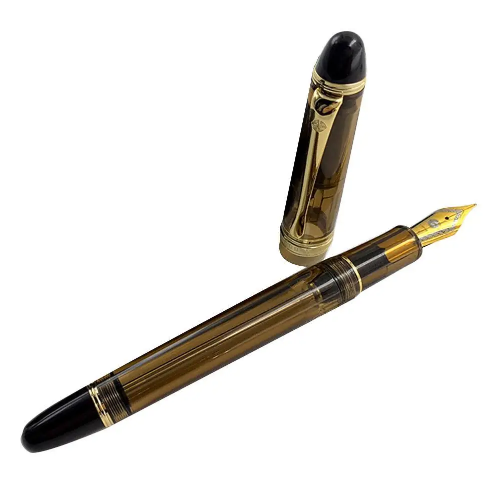 

High Quality Luxury Brown Translucent Fountain Pens Vaccum Filling Fountain Pen F Nib Ink Pen Original Box Chinese Fountain Pen