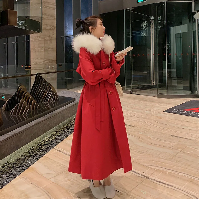 

Photo Shoot Red Cotton Coat Women's Hong Kong Style 2020 Winter Loose-Fit Mid-length Versatile Cotton Overcoat
