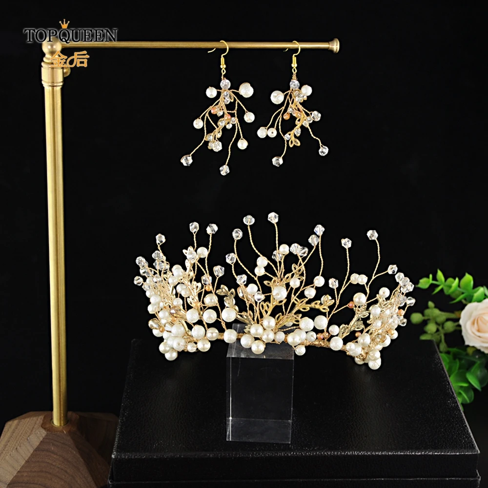 

TOPQUEEN Gold Headband Tiaras and Crowns Wedding Hair Accessories Pearls Birthday Crown for Adults Pearl Crystal Headband HP227