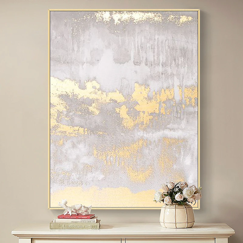 Abstract White light gold Canvas Painting Posters Prints Minimalist style 