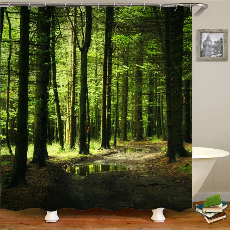Plant shower curtain bathroom waterproof polyester shower curtain leaf printing bathroom shower curtain with 12 hooks