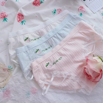 

Cute Peach Embroidery Girl Heart Japanese Soft Girl Pure Cotton Briefs Underwear Student Lolita Low waist Sweet Cartoon Panties
