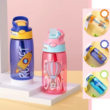 

480ML Kids Water Cup Creative Cartoon Baby Feeding Cups with Straws Leakproof Water Bottles Outdoor Portable Children's Cups
