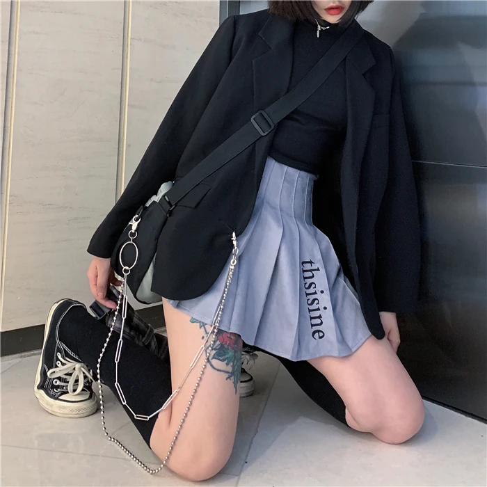 Neploe корейский Harajuku стиль письмо вышивка Студенческая плиссированная юбка милый с высокой талией тонкий миди осень дикий Falda Femme 46045