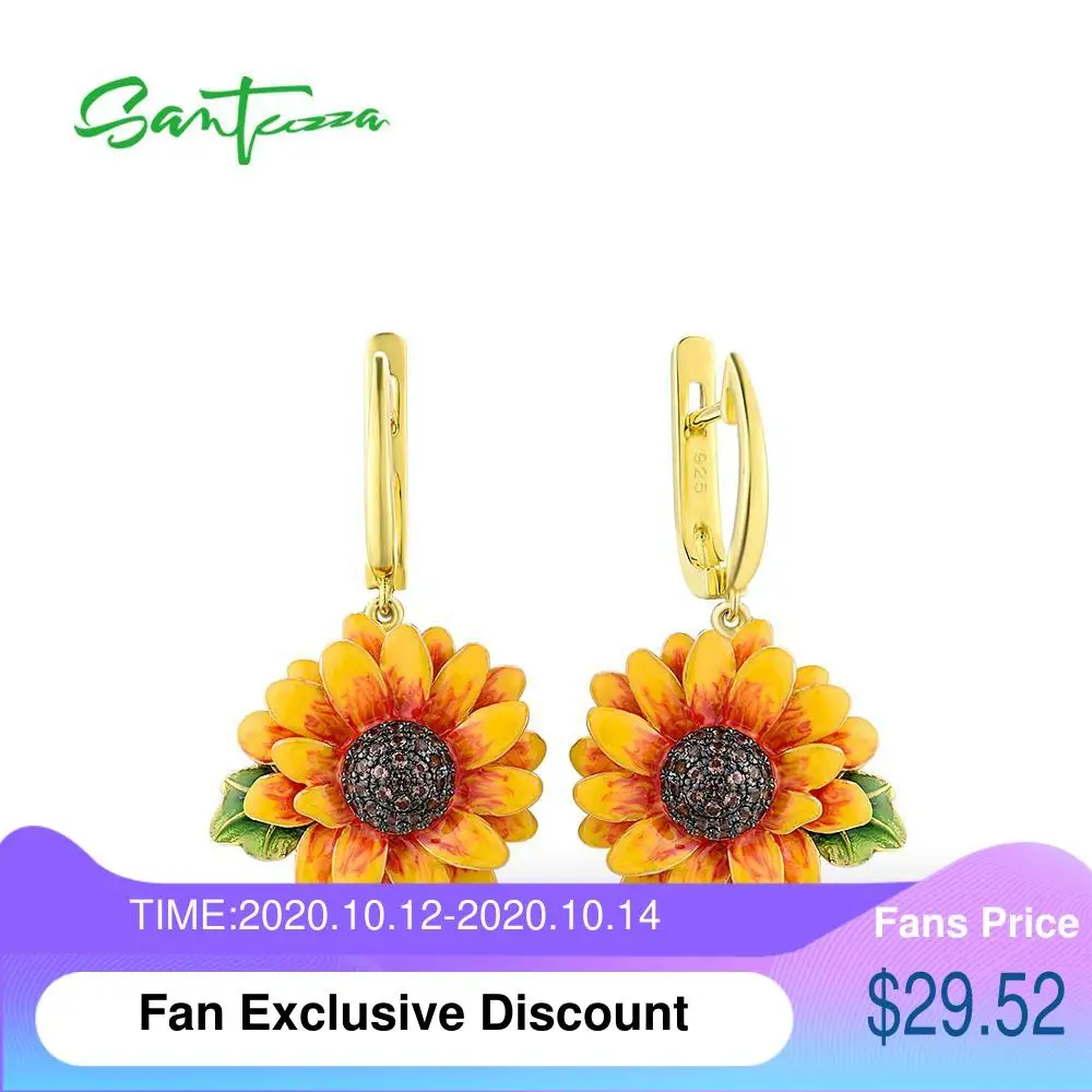 

SANTUZZA Silver Earrings For Women Pure 925 Sterling Silver Delicate Sunflower Trendy Drop Earrings Fine Jewelry Handmade Enamel