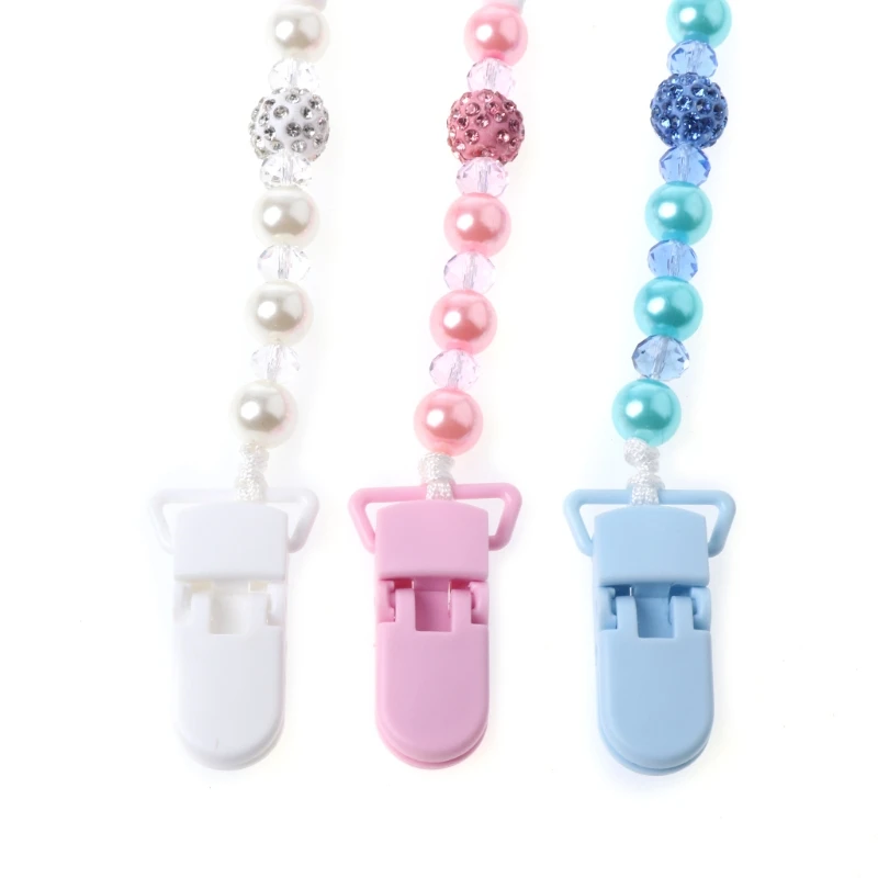 

Baby Nipple Chain Anti Drop Clip Handmade Crystal Strap Soother Pacifier Holder