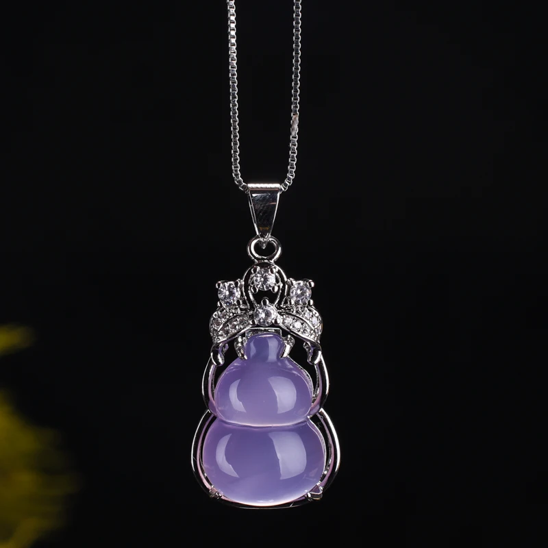 Fine jewelry 925 инкрустированные цвет нефрита Тыква пара ключицы, чтобы оградить от зла и защитить мир