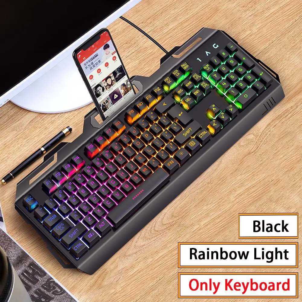 게임용 키보드 및 마우스 콤보 백라이트 RGB LED USB 104 키 유선 기계적 느낌 키보드 마우스 게임용 PC 노트북 사무실