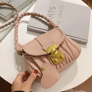 

Elegant Female Pleated Tote Bag 2020 Fashion New High quality PU Leather Women's Designer Handbag Lock Shoulder Messenger Bag