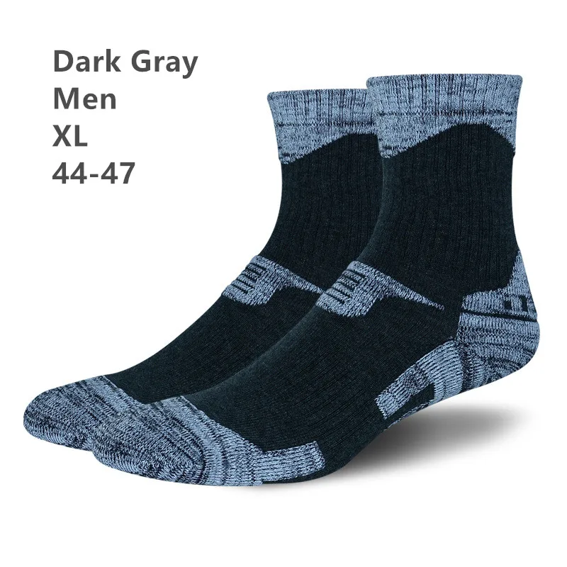 Зимние теплые лыжные носки для мужчин из хлопка и спандекса, спортивные носки для сноубординга, носки для носки, термоноски, calcetines de ciclismo - Цвет: Men Dark Gray XL