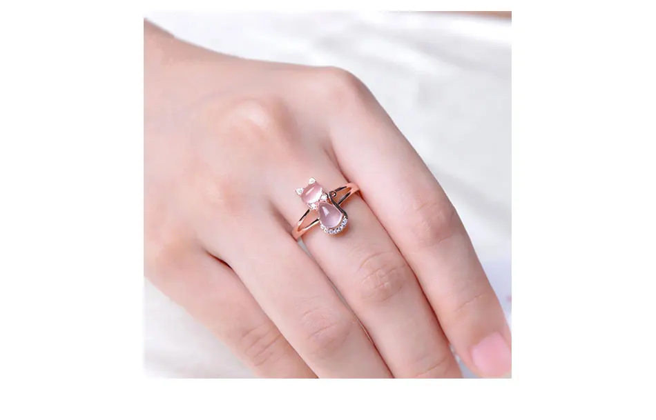 Sterling Silver Pink Crystal Cat Rings For Women Fashion Jewelry - PeticaDeals