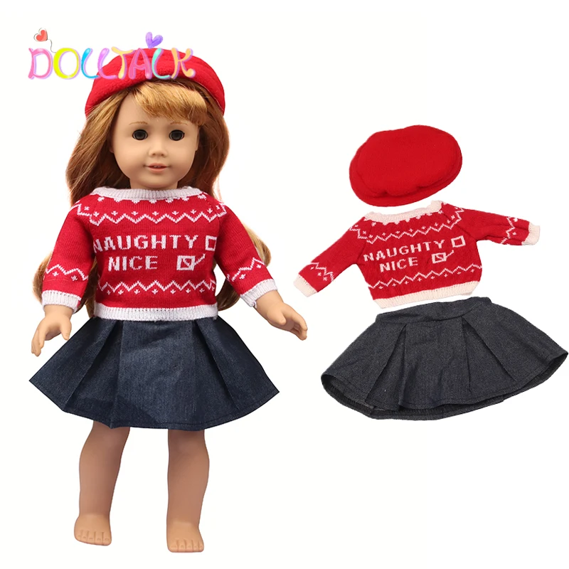 

Winter Girl 18 Inch American Doll Clothes Suit+Skirt+Hat Fashion Red Wool Set For 1/3 Bdj Our Generation Toys Reborn Dolls