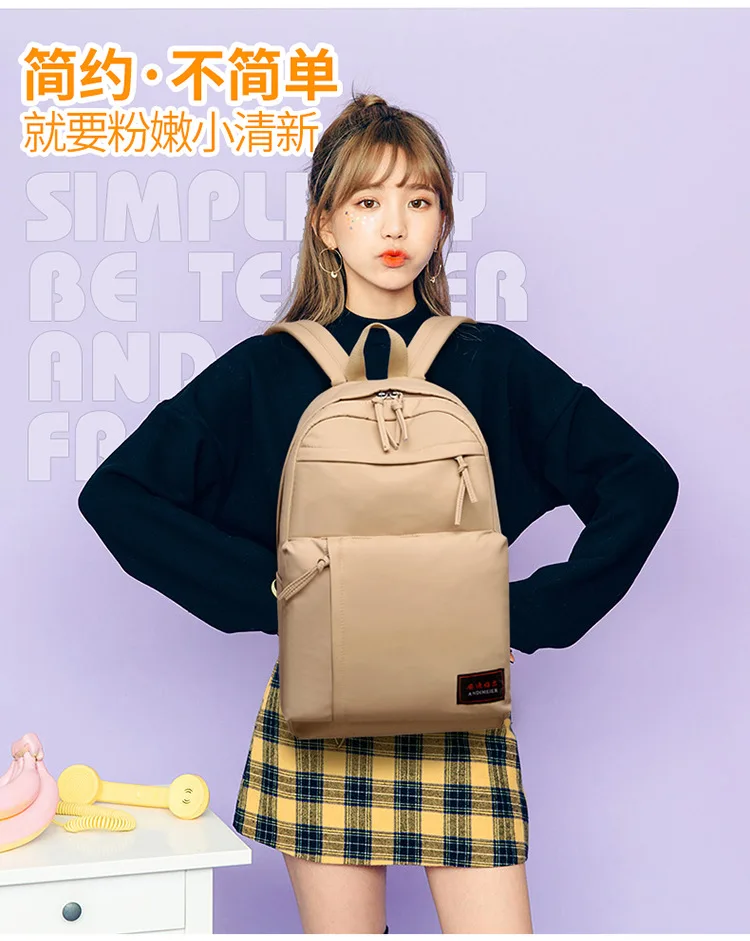

Backpack WOMEN'S Bag 2019 New Style Korean-style Simple Solid Color Large Capacity Travel Bag Lightweight Fashion University Sty